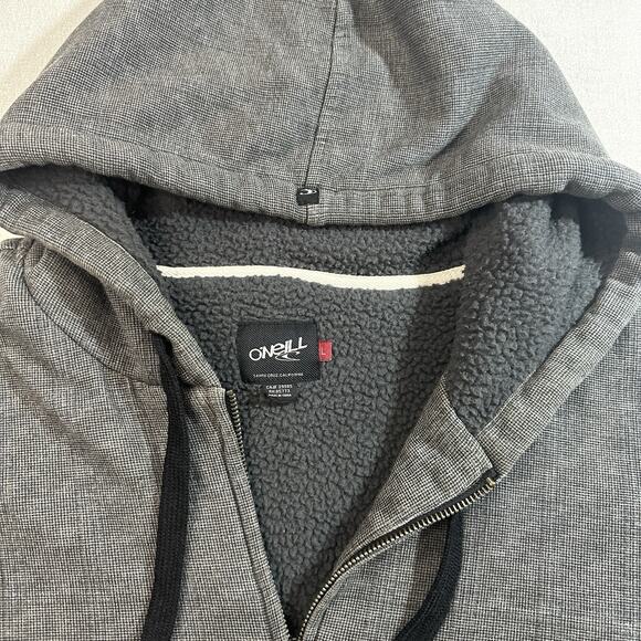 Y2K Oneill Skater Grunge Zip Up Hoodie Sweatshirt Mens Large Fur Sherpa Lined - Picture 4 of 10